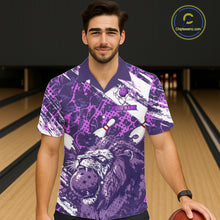 Load image into Gallery viewer, Purple Camo Lion Bowling Hawaiian Shirt Custom Lion Team Bowling Jerseys, Bowler Outfit NQS11604