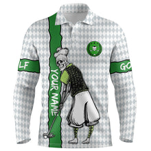 Load image into Gallery viewer, Mens golf polo shirts custom green argyle pattern skull golf shirts, best mens golf wears NQS5884