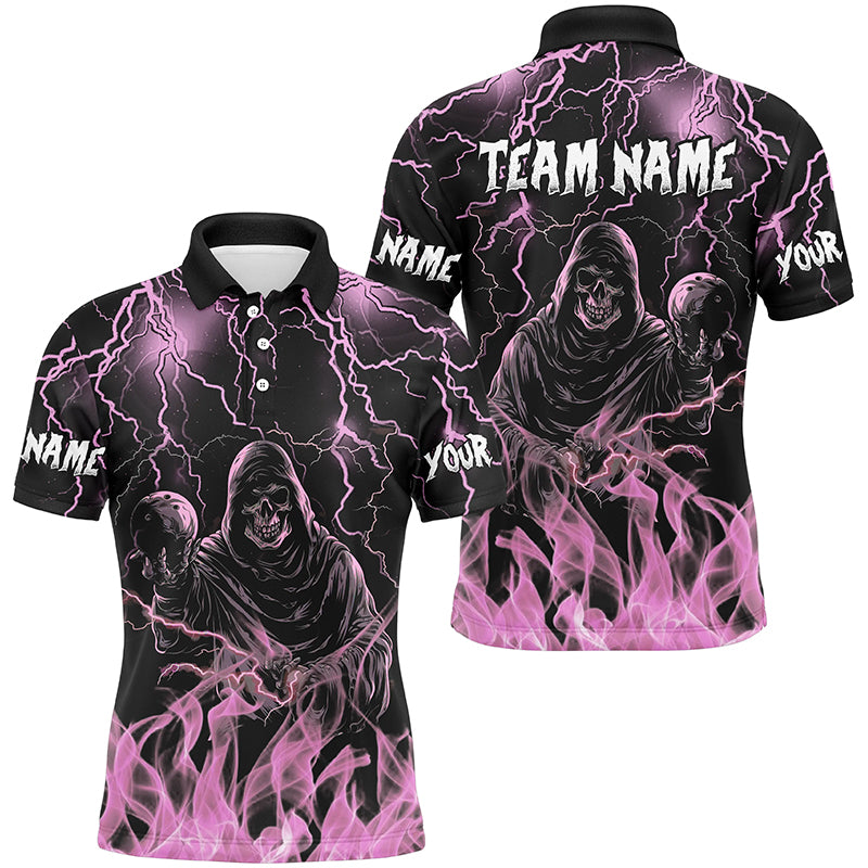 Pink lightning thunder Skull Flame Bowling Shirts For Men custom bowling team league jerseys NQS8008