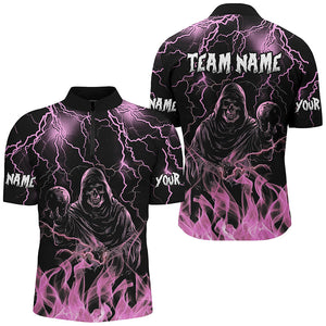 Pink lightning thunder Skull Flame Bowling Shirts For Men custom bowling team league jerseys NQS8008