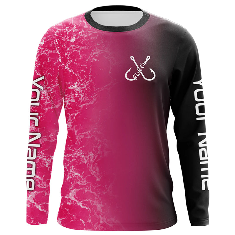 Pink black ocean camo fishing fish on Custom long sleeve performance Fishing jerseys NQS6101