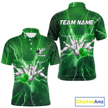 Load image into Gallery viewer, Men&#39;s Bowling Shirts Custom Green Lightning Thunder Bowling Team Jersey, gift for team Bowlers NQS10602