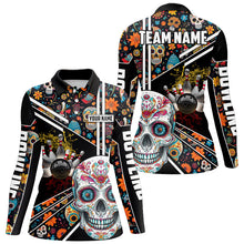 Load image into Gallery viewer, Sugar Skull Pattern Custom Women Team Bowling Polo, Quarter Zip Shirts, Halloween Team Bowling Jerseys NQS8655