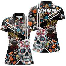 Load image into Gallery viewer, Sugar Skull Pattern Custom Women Team Bowling Polo, Quarter Zip Shirts, Halloween Team Bowling Jerseys NQS8655