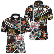 Load image into Gallery viewer, Sugar Skull Pattern Custom Mens Team Bowling Polo, Quarter Zip Shirts, Halloween Team Bowling Jerseys NQS8655