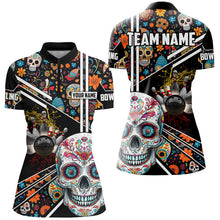 Load image into Gallery viewer, Sugar Skull Pattern Custom Women Team Bowling Polo, Quarter Zip Shirts, Halloween Team Bowling Jerseys NQS8655