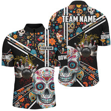 Load image into Gallery viewer, Sugar Skull Pattern Custom Mens Team Bowling Polo, Quarter Zip Shirts, Halloween Team Bowling Jerseys NQS8655