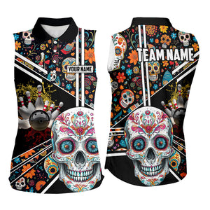 Sugar Skull Pattern Custom Women Team Bowling sleeveless polo Shirts, Halloween Team Bowling Jerseys NQS8655