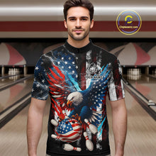 Load image into Gallery viewer, Personalized American Flag Eagle Lightning Thunder Bowling Team Shirt For Men, Patriotic Bowling Gift NQS10834