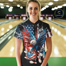 Load image into Gallery viewer, Personalized American Flag Eagle Lightning Thunder Women Bowling Team Shirts, Patriotic Bowling Gift NQS10834