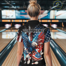 Load image into Gallery viewer, Personalized American Flag Eagle Lightning Thunder Women Bowling Team Shirts, Patriotic Bowling Gift NQS10834