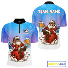 Load image into Gallery viewer, Funny Santa drinking Beer Bowling Shirts For Men Custom Christmas Bowling Team Jersey Gift For Bowler NQS11009