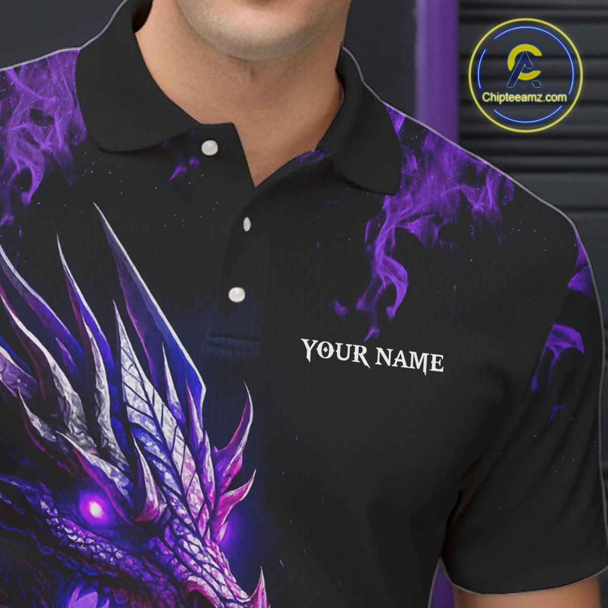 Black and Purple Flame Dragon Bowling Polo, 1/4 Zip Shirts For Men Custom Dragon Bowling Team Jerseys NQS11211