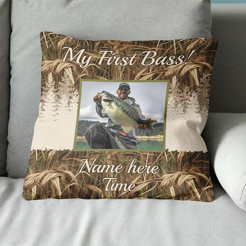 Personalized camo fishing custom photo Canvas, Linen Throw Pillown gift for fishing lovers NQS7033