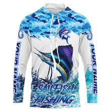Load image into Gallery viewer, Sailfish fishing Blue sea camo Custom UV protection fishing long sleeve shirt, Sailfish Fishing jersey NQS9342