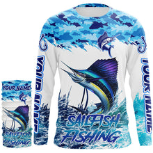 Load image into Gallery viewer, Sailfish fishing Blue sea camo Custom UV protection fishing long sleeve shirt, Sailfish Fishing jersey NQS9342