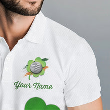 Load image into Gallery viewer, Green shamrock golf ball clubs Lucky Mens polo golf shirts Custom St Patrick Day team golf jerseys NQS9482