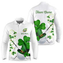 Load image into Gallery viewer, Green shamrock golf ball clubs Lucky Mens polo golf shirts Custom St Patrick Day team golf jerseys NQS9482