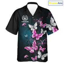 Load image into Gallery viewer, Custom Pink Butterfly Bowling Button-up Shirts, Hawaiian Bowling Team Shirt With Butterflies NQS11614