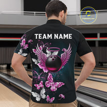 Load image into Gallery viewer, Custom Pink Butterfly Bowling Polo, 1/4 zip jerseys For Men, Bowling Team Shirt With Butterflies NQS11614