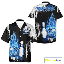 Load image into Gallery viewer, Custom Blue Flame Lightning Thunder Bowling Button-up shirt, black and white bowling team jerseys NQS11617