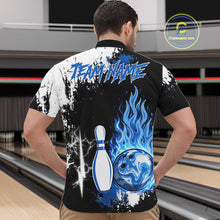 Load image into Gallery viewer, Custom Blue Flame Lightning Thunder Bowling shirts for Men, black and white bowling team jerseys NQS11617