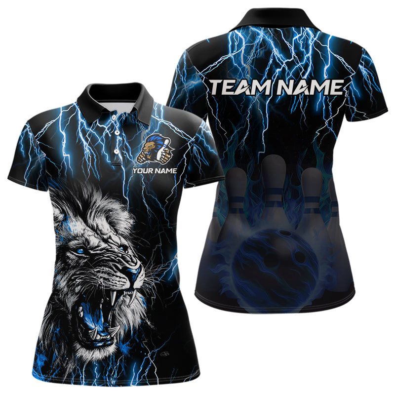Black and Blue Lightning Thunder Lion Bowling Shirt For Women Custom Lion Bowling Team Jerseys NQS9645