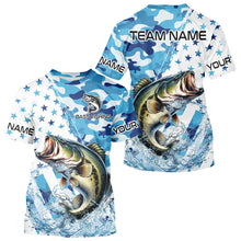 Load image into Gallery viewer, Blue Camo American Flag Bass Fishing Custom Long Sleeve Fishing Shirts Personalized Bass Fishing Gifts NQS9647
