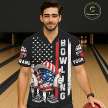 Load image into Gallery viewer, Black American Flag Funny Bowling Button-up Shirt Custom Patriotic Hawaiian Bowling Team Jersey NQS11723