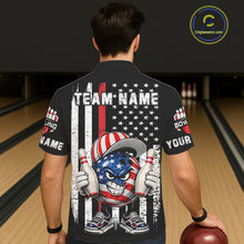Load image into Gallery viewer, Black American Flag Funny Bowling Button-up Shirt Custom Patriotic Hawaiian Bowling Team Jersey NQS11723