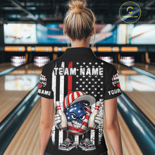 Load image into Gallery viewer, Black American Flag Funny Bowling Polo, 1/4 Zip Shirt For Women Custom Patriotic Bowling Team Jersey NQS11723