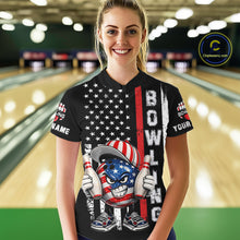 Load image into Gallery viewer, Black American Flag Funny Bowling Polo, 1/4 Zip Shirt For Women Custom Patriotic Bowling Team Jersey NQS11723
