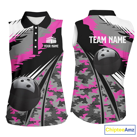 Custom sleeveless bowling shirt for women – personalized team jersey front view