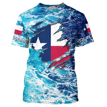 Load image into Gallery viewer, Blue sea wave ocean camo Texas flag patriot shirt Custom sun protection fishing long sleeve shirts NQS5430