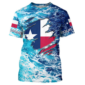 Blue sea wave ocean camo Texas flag patriot shirt Custom sun protection fishing long sleeve shirts NQS5430