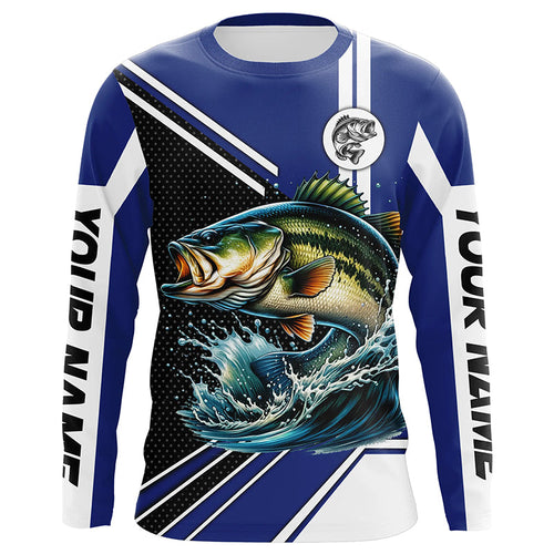 Personalized Largemouth Bass fishing Long Sleeve Performance Fishing Shirt, Bass fishing jersey | Blue NQS7598
