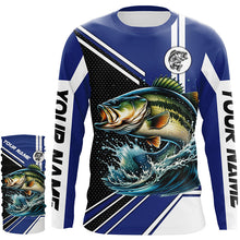 Load image into Gallery viewer, Personalized Largemouth Bass fishing Long Sleeve Performance Fishing Shirt, Bass fishing jersey | Blue NQS7598