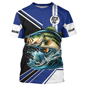 Personalized Largemouth Bass fishing Long Sleeve Performance Fishing Shirt, Bass fishing jersey | Blue NQS7598