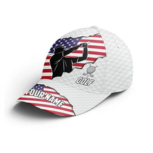 Load image into Gallery viewer, American flag white golf ball skin Golfer hat custom name patriotic sun hats for men, mens golf hats NQS5897