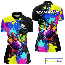 Load image into Gallery viewer, Colorful bowling jerseys Bowling Polo, 1/4 Zip Shirt for Women Custom Bowling Team shirt for bowlers NQS10240