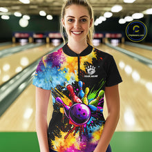 Load image into Gallery viewer, Colorful bowling jerseys Women Bowling Polo, 1/4 Zip Shirt Custom Bowling Team shirts for bowlers NQS10241