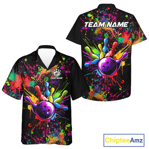 Colorful watercolor Bowling Hawaiian shirt Custom Bowling Team button up shirt for bowlers NQS10242