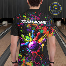 Load image into Gallery viewer, Colorful watercolor Bowling Polo, 1/4 Zip Shirt for mens Custom Bowling Team jersey for bowlers NQS10242