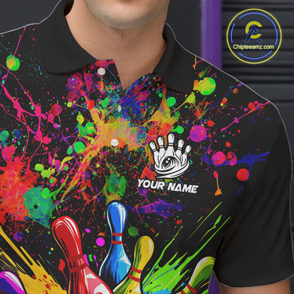 Colorful watercolor Bowling Polo, 1/4 Zip Shirt for mens Custom Bowling Team jersey for bowlers NQS10242