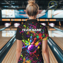 Load image into Gallery viewer, Colorful watercolor Bowling Polo, 1/4 Zip Shirt for Women Custom Bowling Team jersey for bowlers NQS10242
