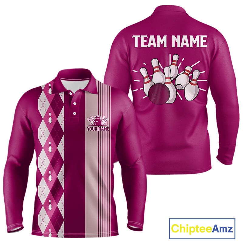 Retro Pink argyle pattern Bowling shirts For Men custom bowling team jerseys Bowler Outfits NQS10403