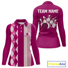 Load image into Gallery viewer, Retro Pink argyle pattern Bowling shirts For Women custom bowling team jerseys Bowler Outfits NQS10403