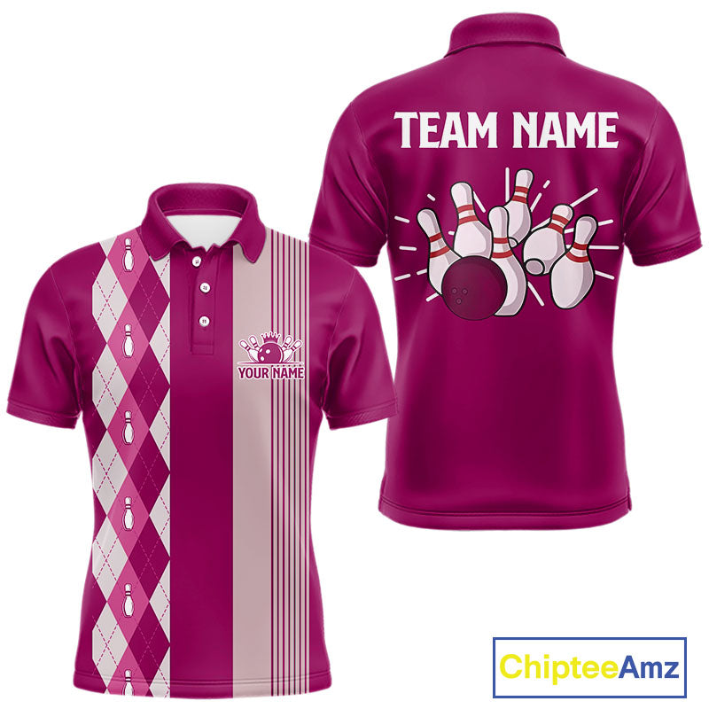 Retro Pink argyle pattern Bowling shirts For Men custom bowling team jerseys Bowler Outfits NQS10403