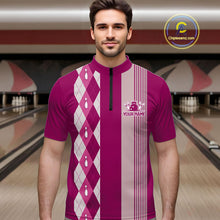 Load image into Gallery viewer, Retro Pink argyle pattern Bowling shirts For Men custom bowling team jerseys Bowler Outfits NQS10403