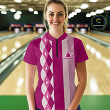 Load image into Gallery viewer, Retro Pink argyle pattern Bowling shirts For Women custom bowling team jerseys Bowler Outfits NQS10403
